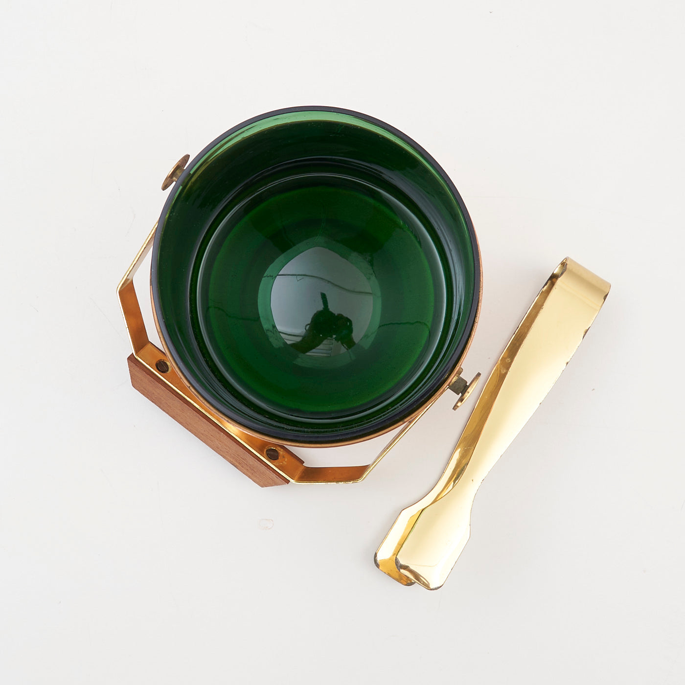 Green Glass & Copper Ice Bucket