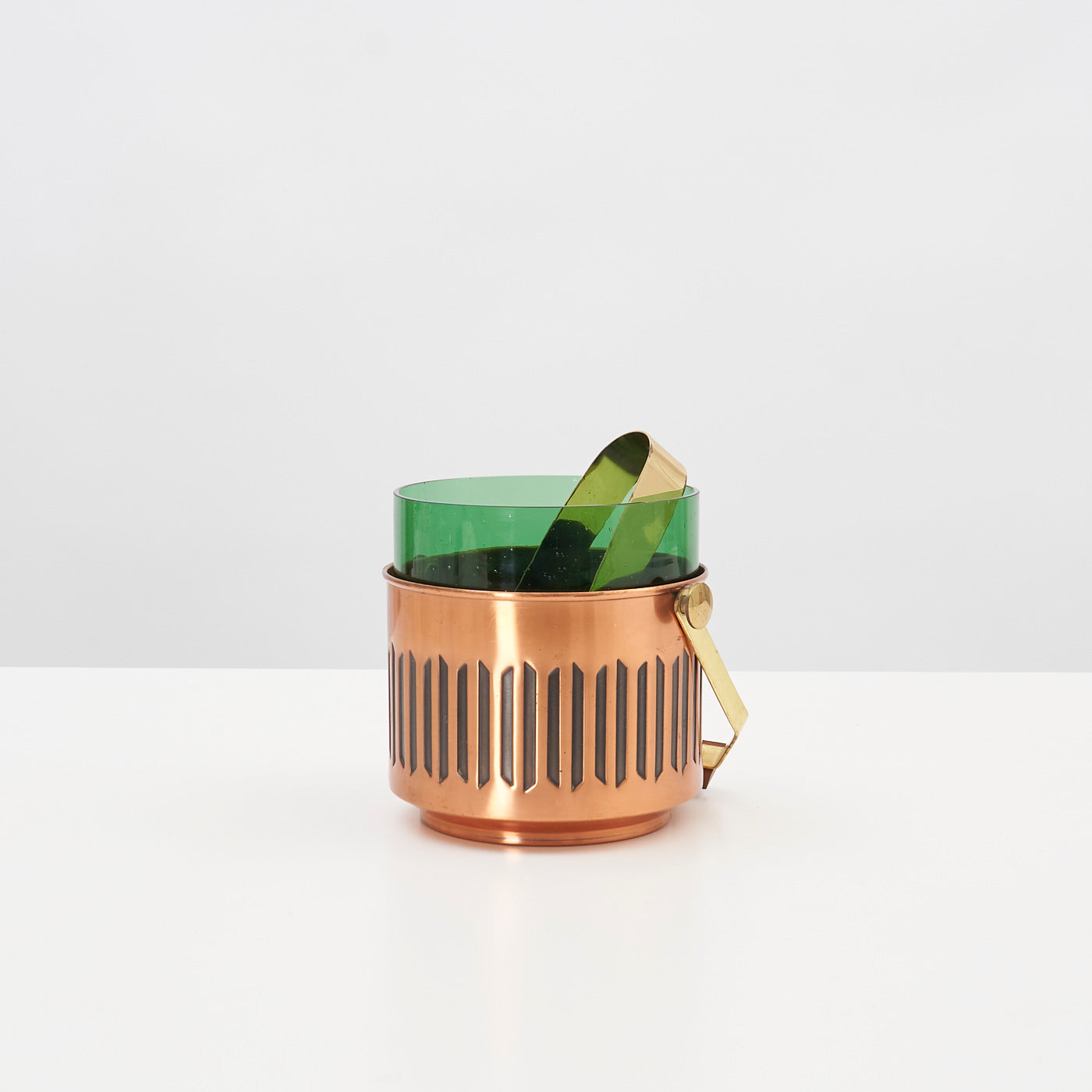 Green Glass & Copper Ice Bucket