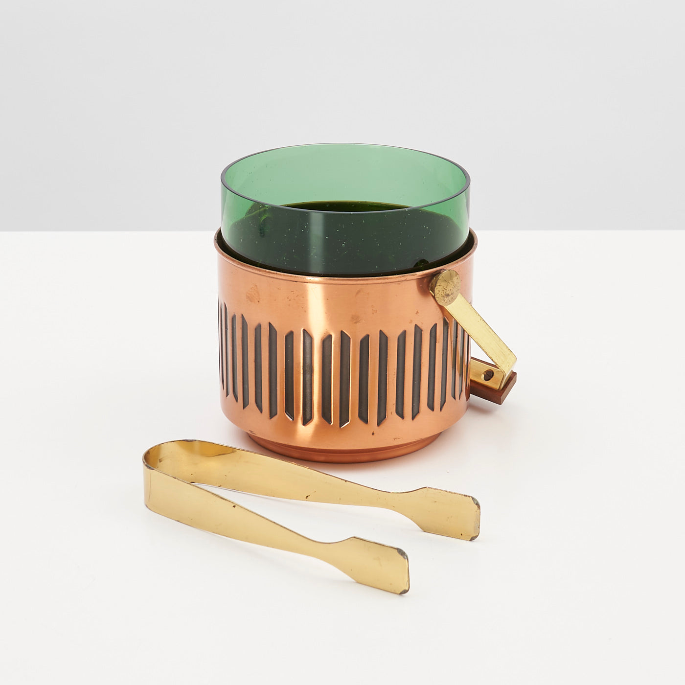 Green Glass & Copper Ice Bucket