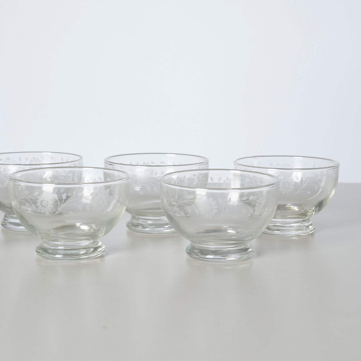 Set of 8 Etched Glass Bowls