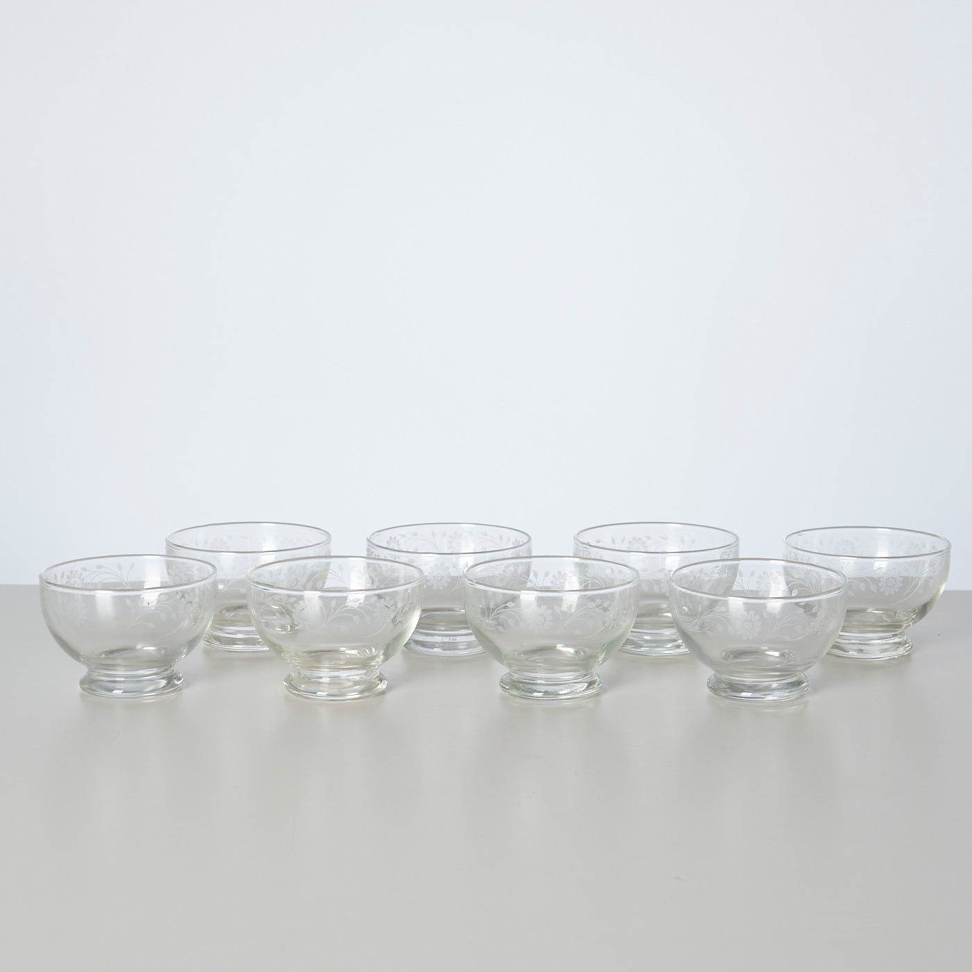 Set of 8 Etched Glass Bowls