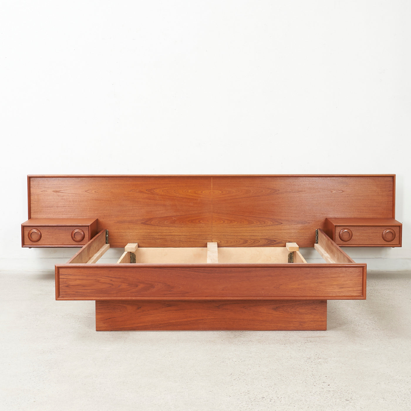 Teak Queen Bed w/ Floating Nightstands