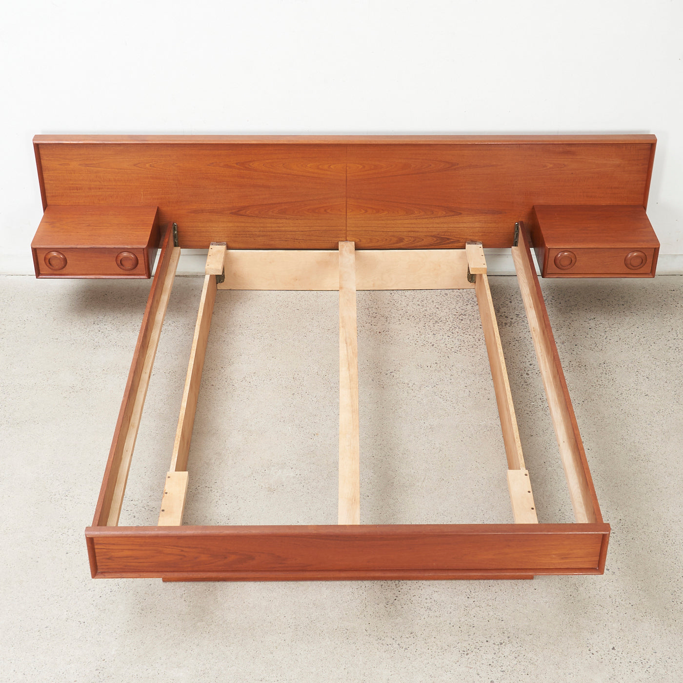 Teak Queen Bed w/ Floating Nightstands