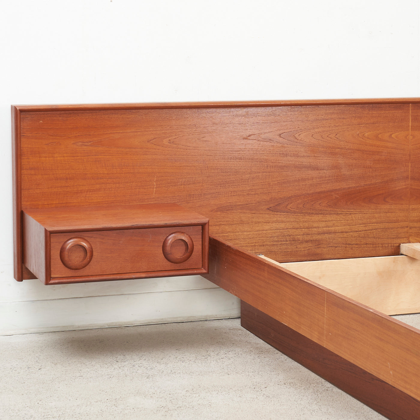 Teak Queen Bed w/ Floating Nightstands