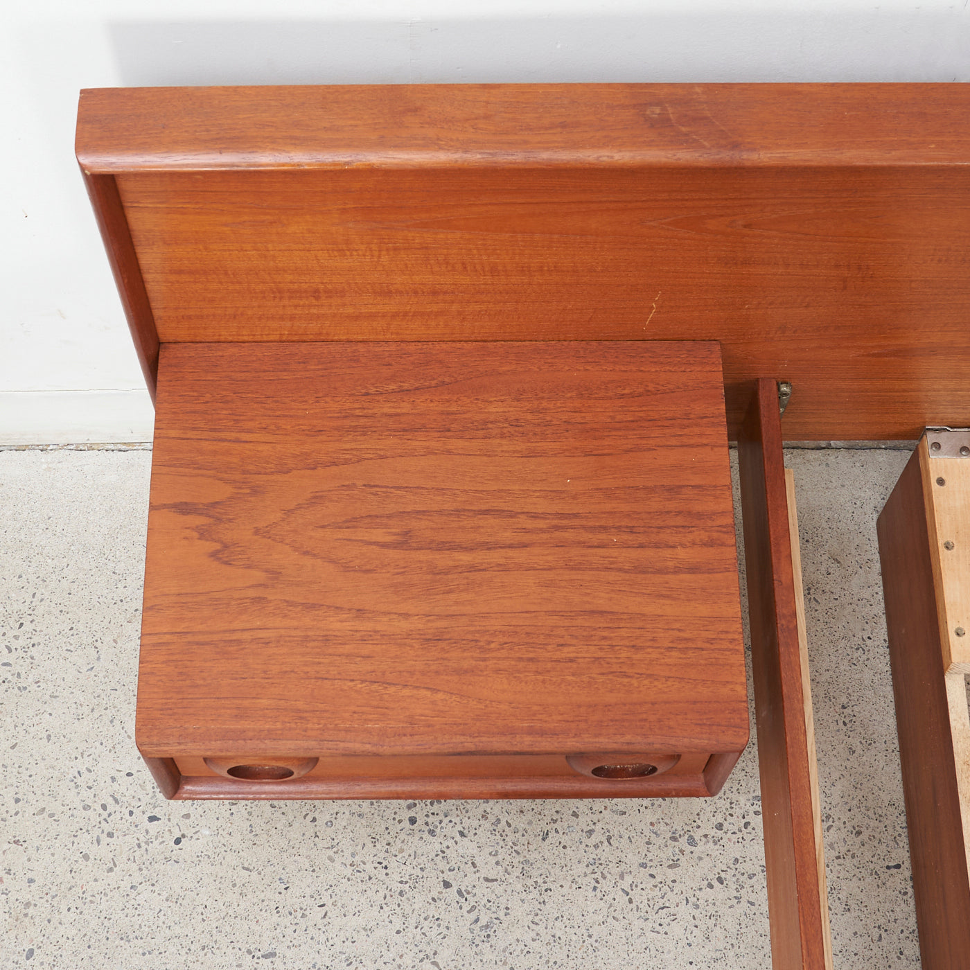 Teak Queen Bed w/ Floating Nightstands