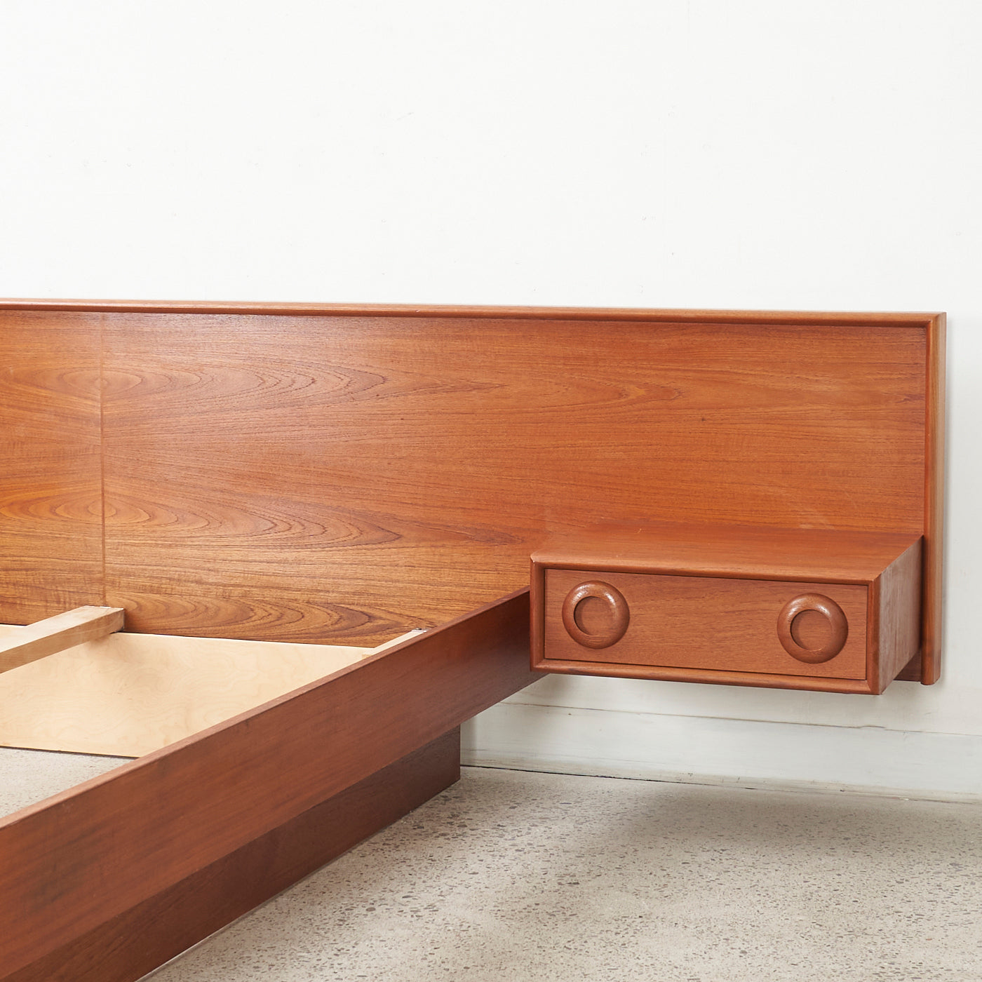 Teak Queen Bed w/ Floating Nightstands