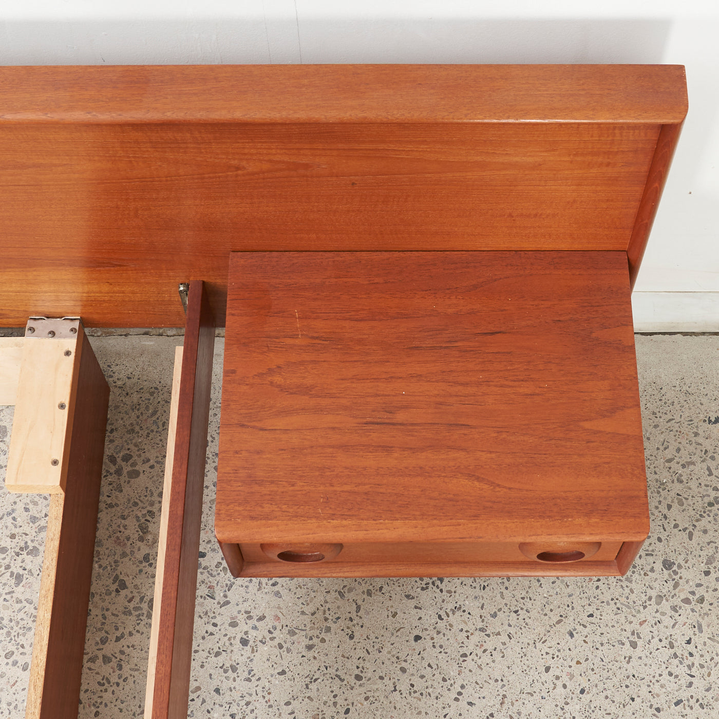 Teak Queen Bed w/ Floating Nightstands