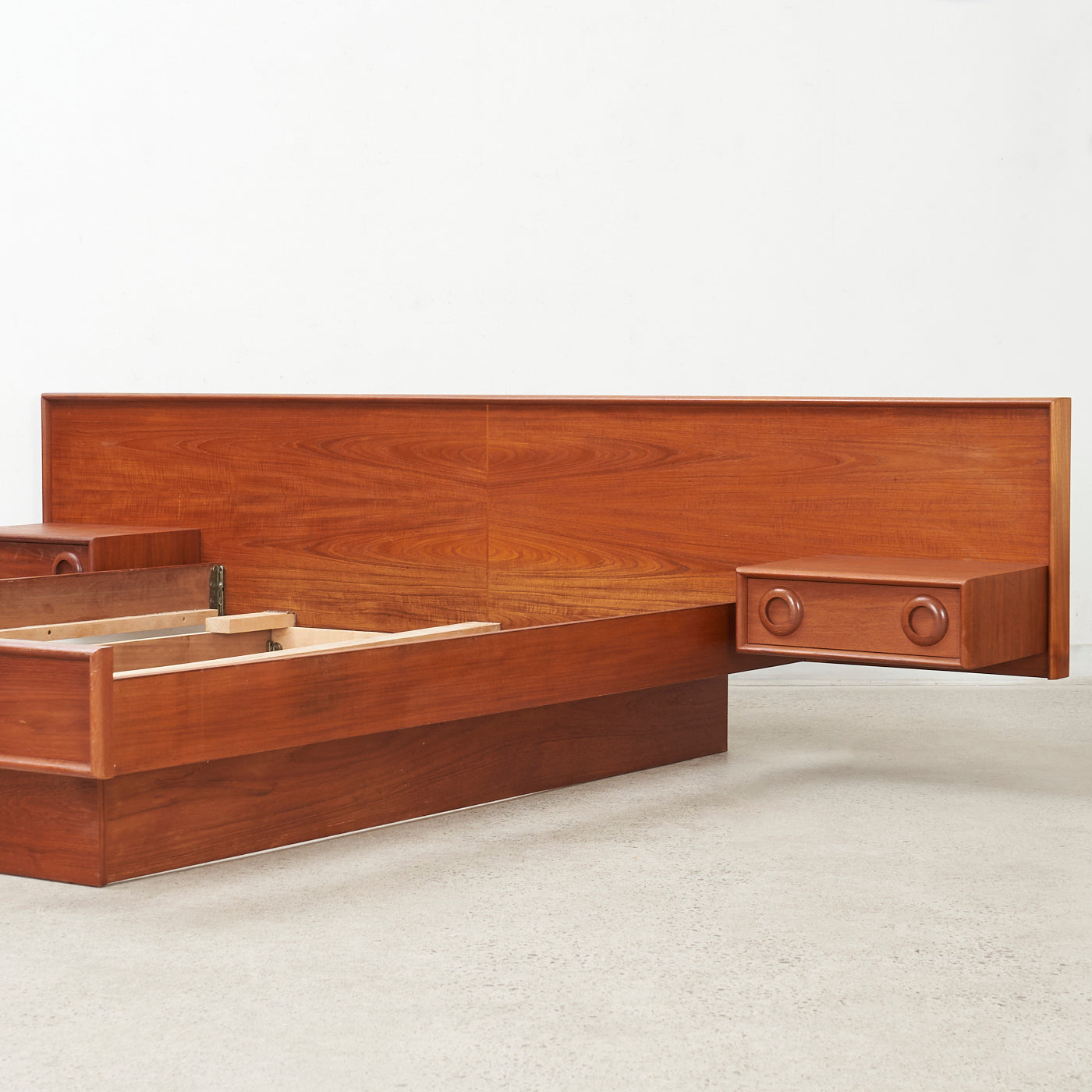 Teak Queen Bed w/ Floating Nightstands