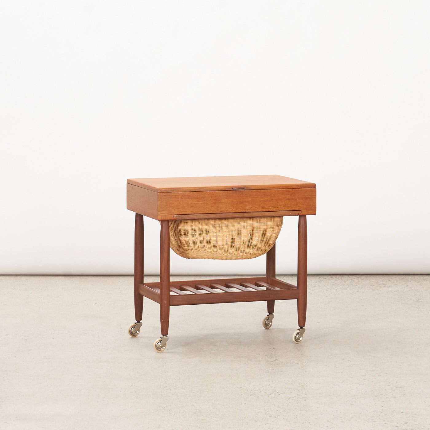Teak & Walnut Sewing Cart by Ejvind Johannson for FDB Møbler, Denmark