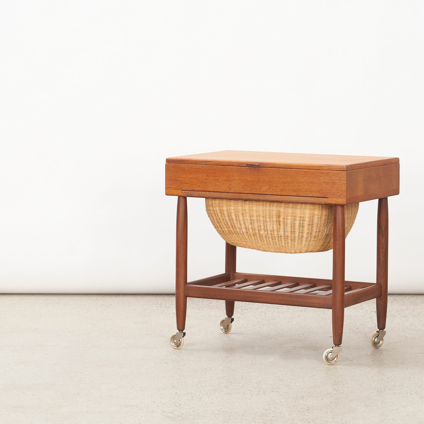 Teak & Walnut Sewing Cart by Ejvind Johannson for FDB Møbler, Denmark