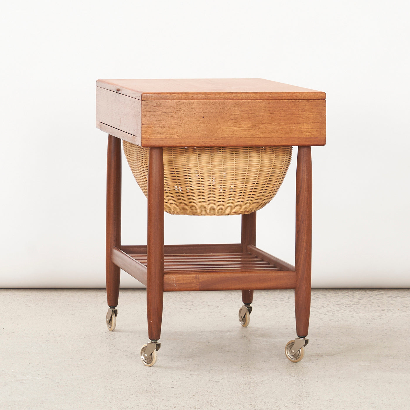 Teak & Walnut Sewing Cart by Ejvind Johannson for FDB Møbler, Denmark