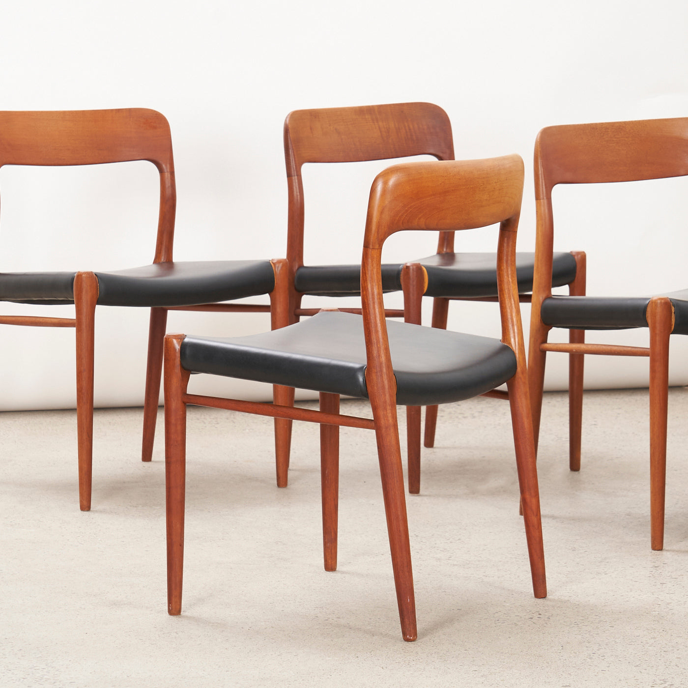 Set of 4 Teak & Vinyl 'No. 75' Dining Chairs by Niels O. Møller for J.L. Møller, Denmark