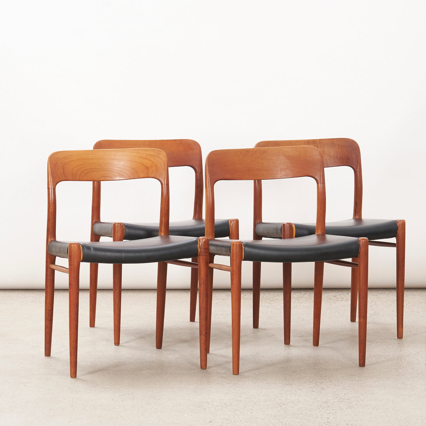 Set of 4 Teak & Vinyl 'No. 75' Dining Chairs by Niels O. Møller for J.L. Møller, Denmark