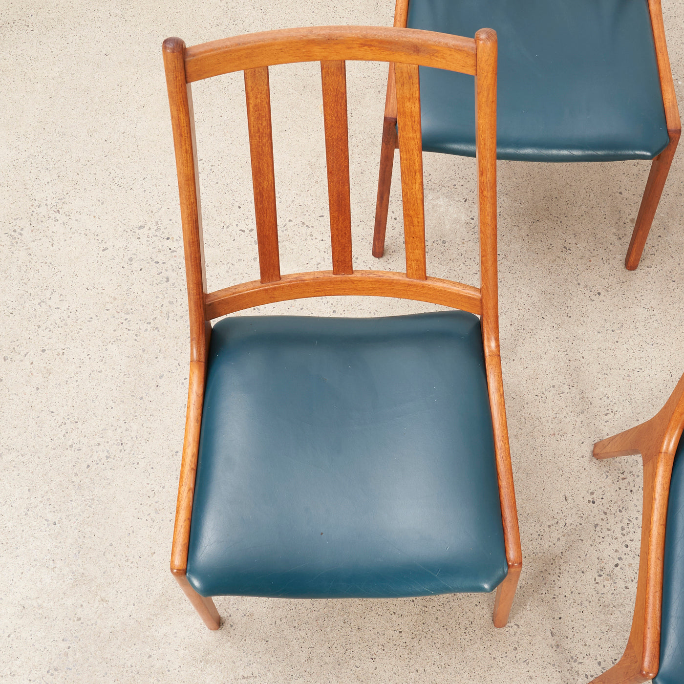 Set of 4 Teak & Vinyl Dining Chairs