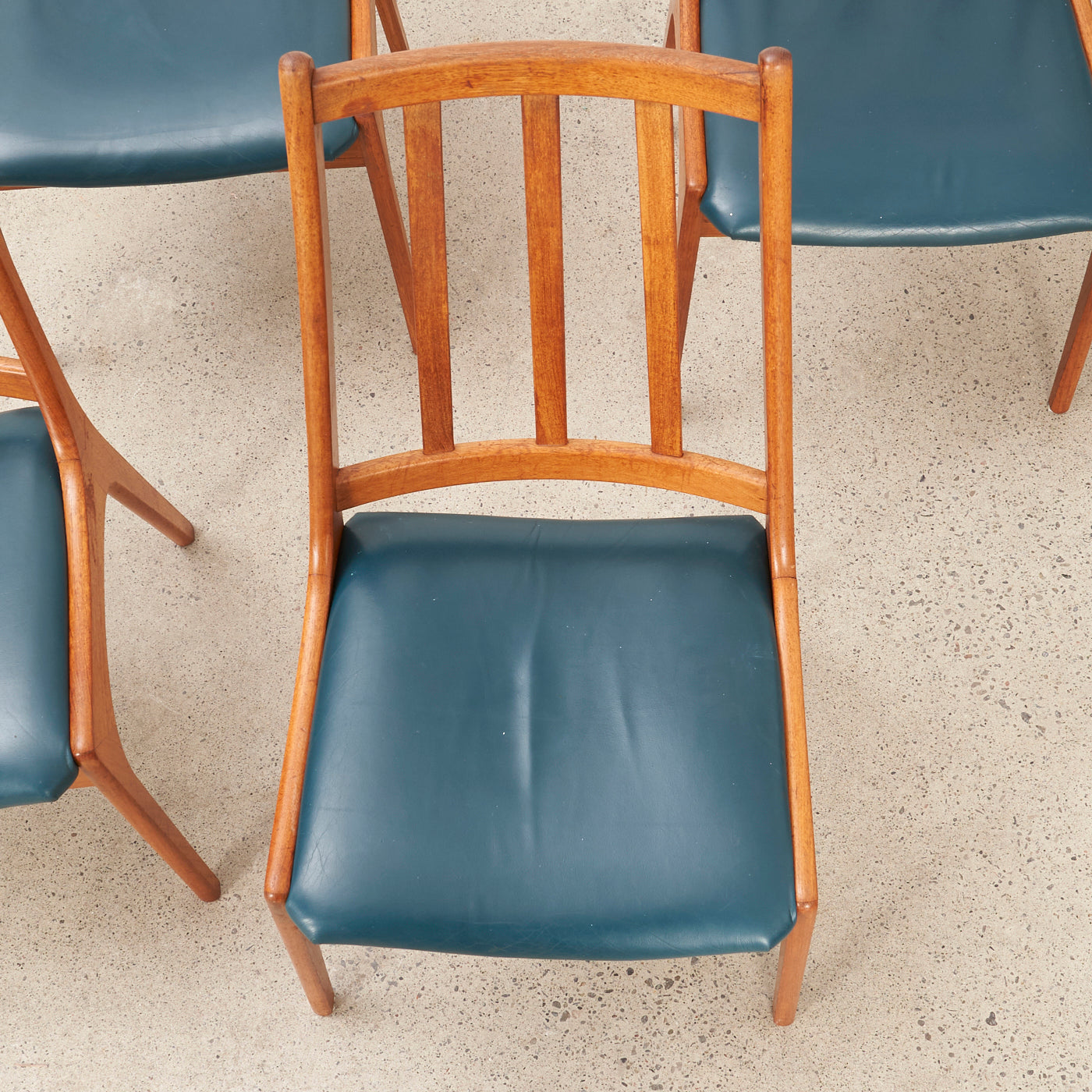 Set of 4 Teak & Vinyl Dining Chairs