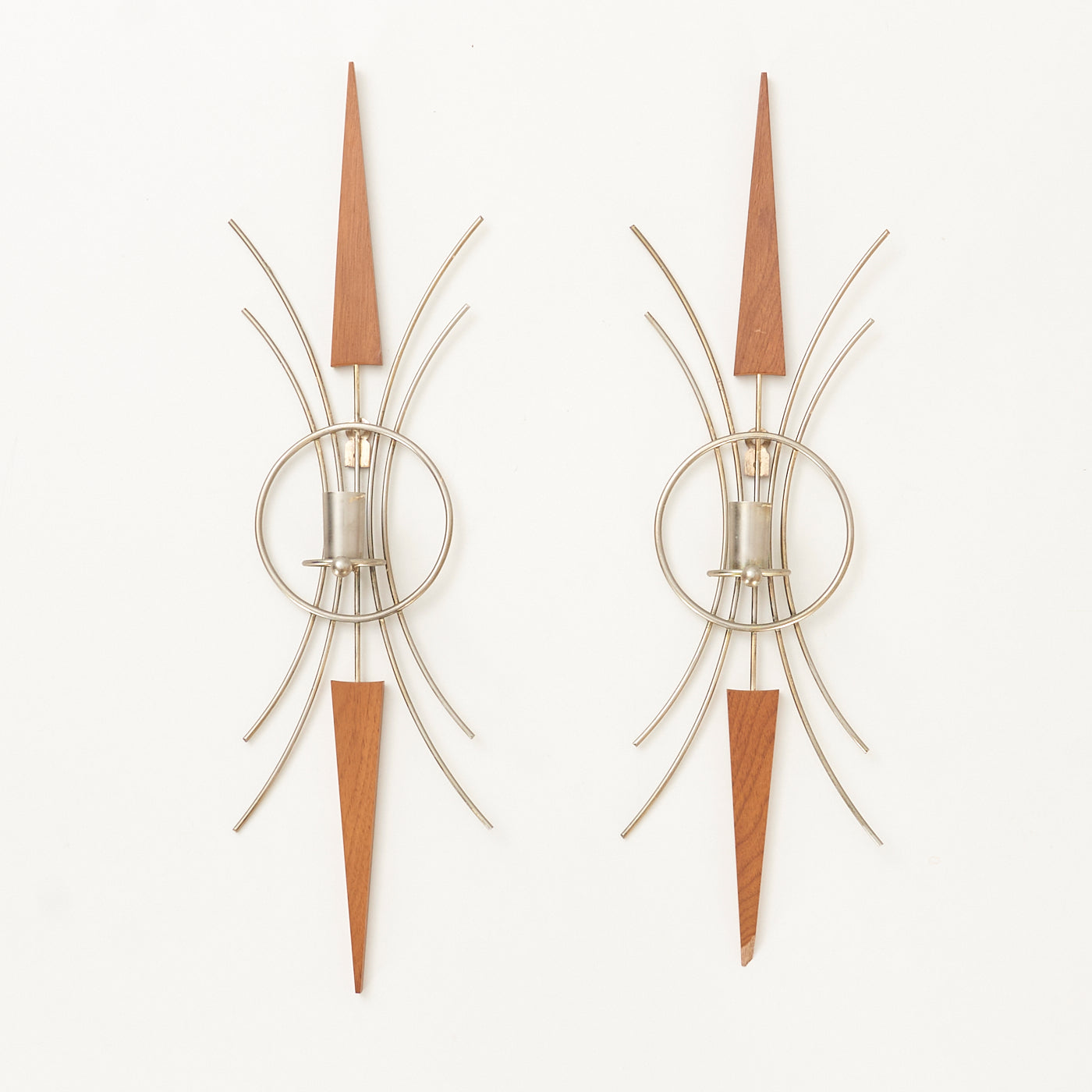Pair of Vintage Teak & Metal Wall Sconces