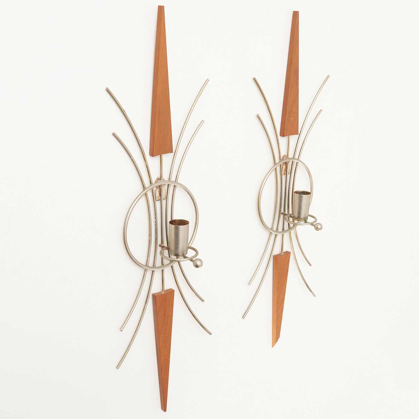 Pair of Vintage Teak & Metal Wall Sconces