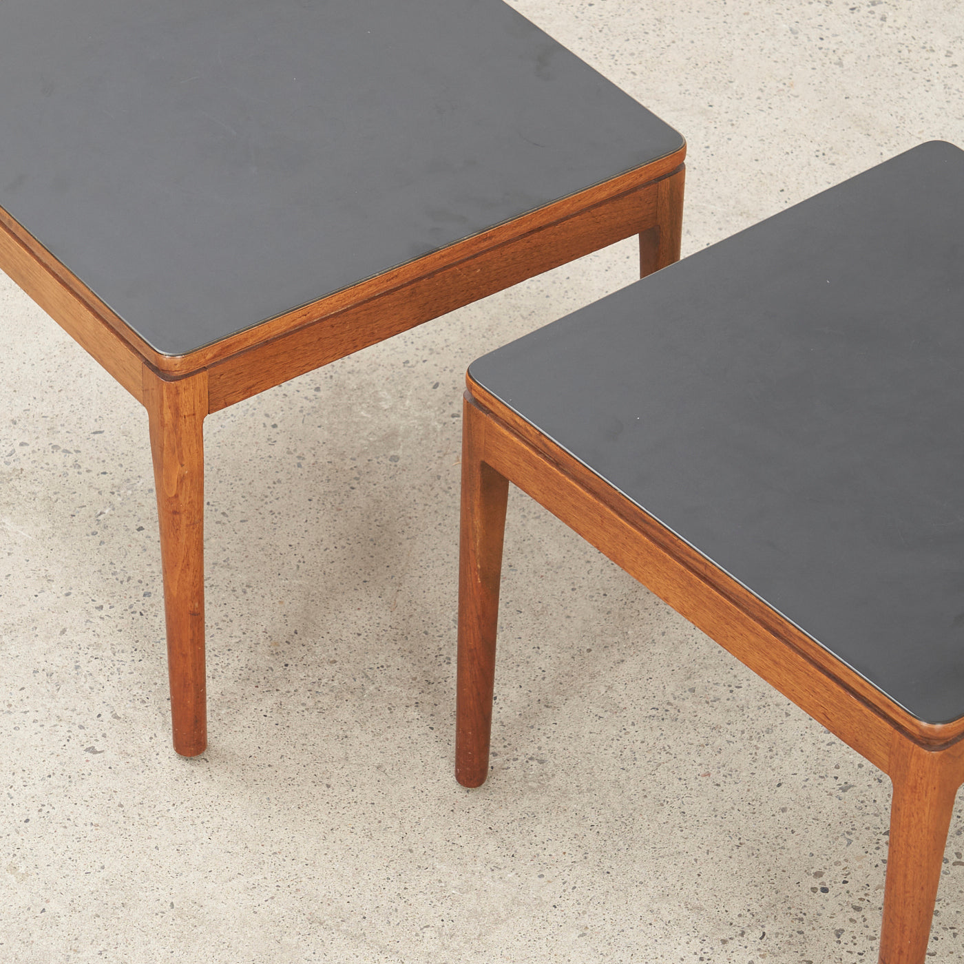 Pair of Square Walnut Side Tables w/ Laminate Tops