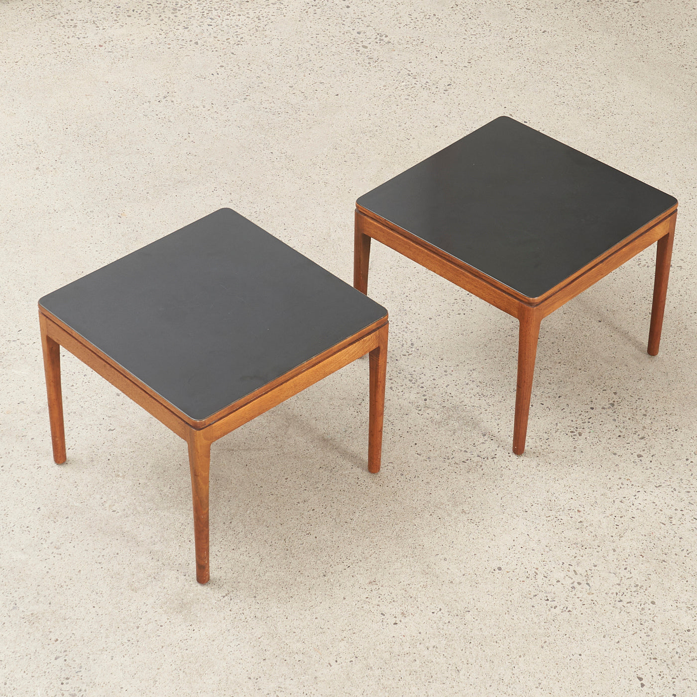 Pair of Square Walnut Side Tables w/ Laminate Tops