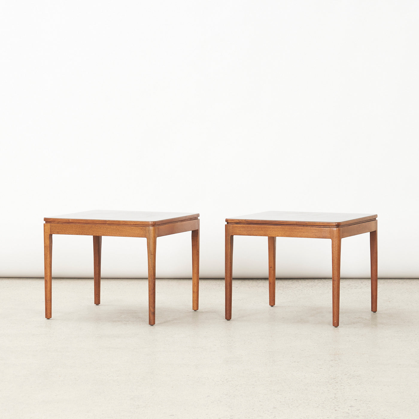 Pair of Square Walnut Side Tables w/ Laminate Tops