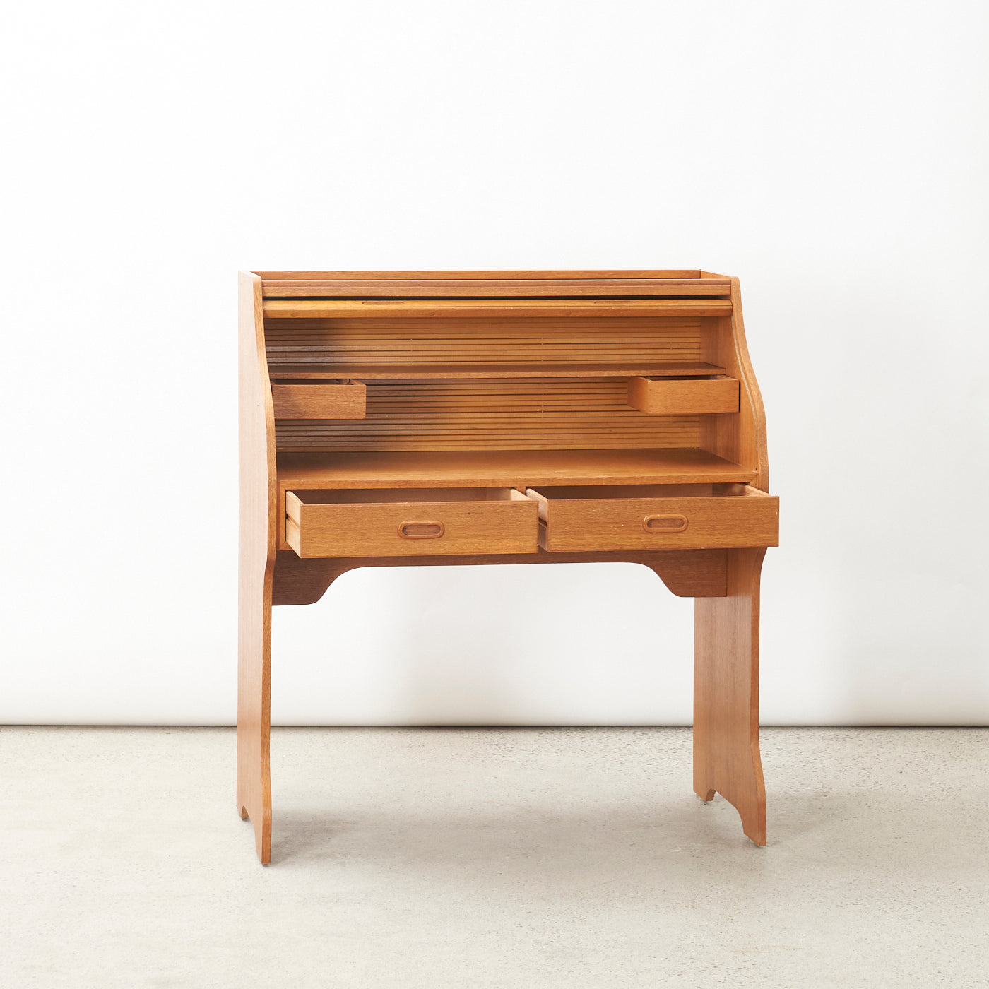Teak Roll Top Secretary Desk