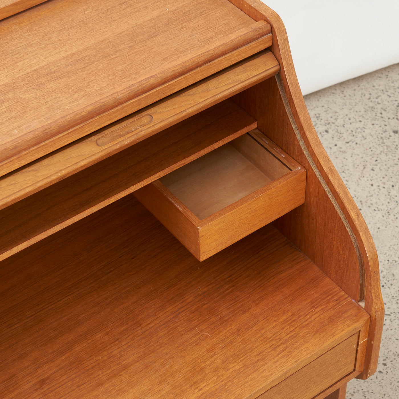 Teak Roll Top Secretary Desk