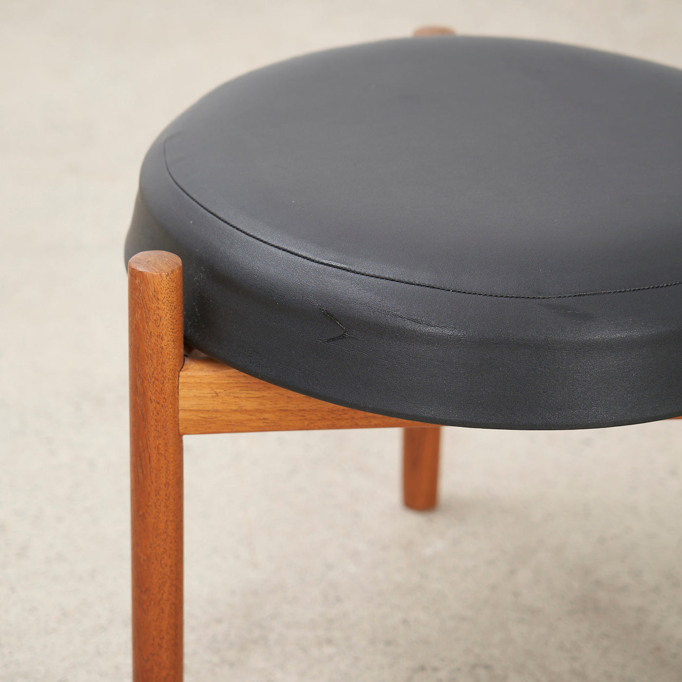 Teak & Vinyl Stool by Hugo Frandsen for Spøttrup Møbelfabrik, Denmark