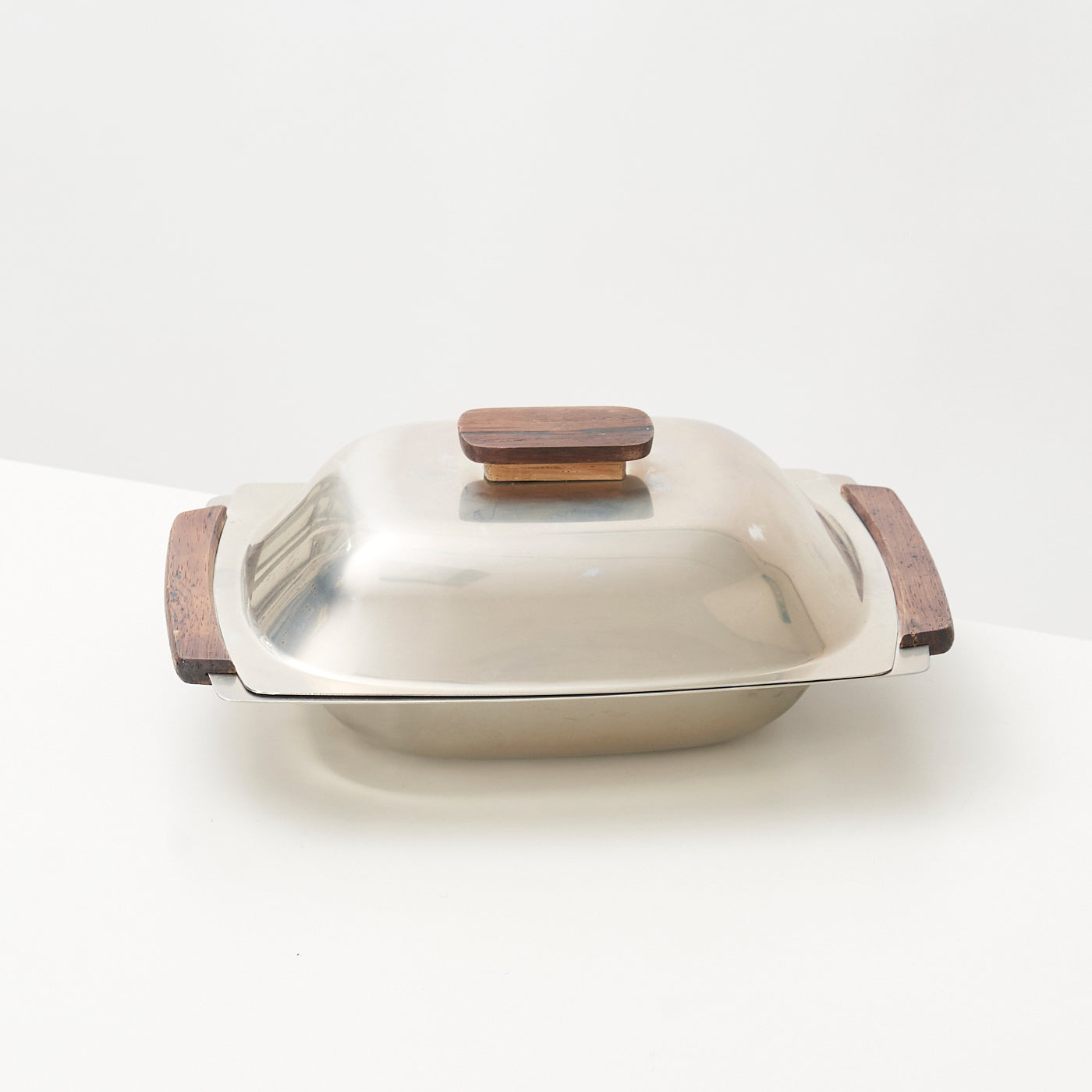 Vintage Stainless Steel & Wood Covered Dish, Denmark