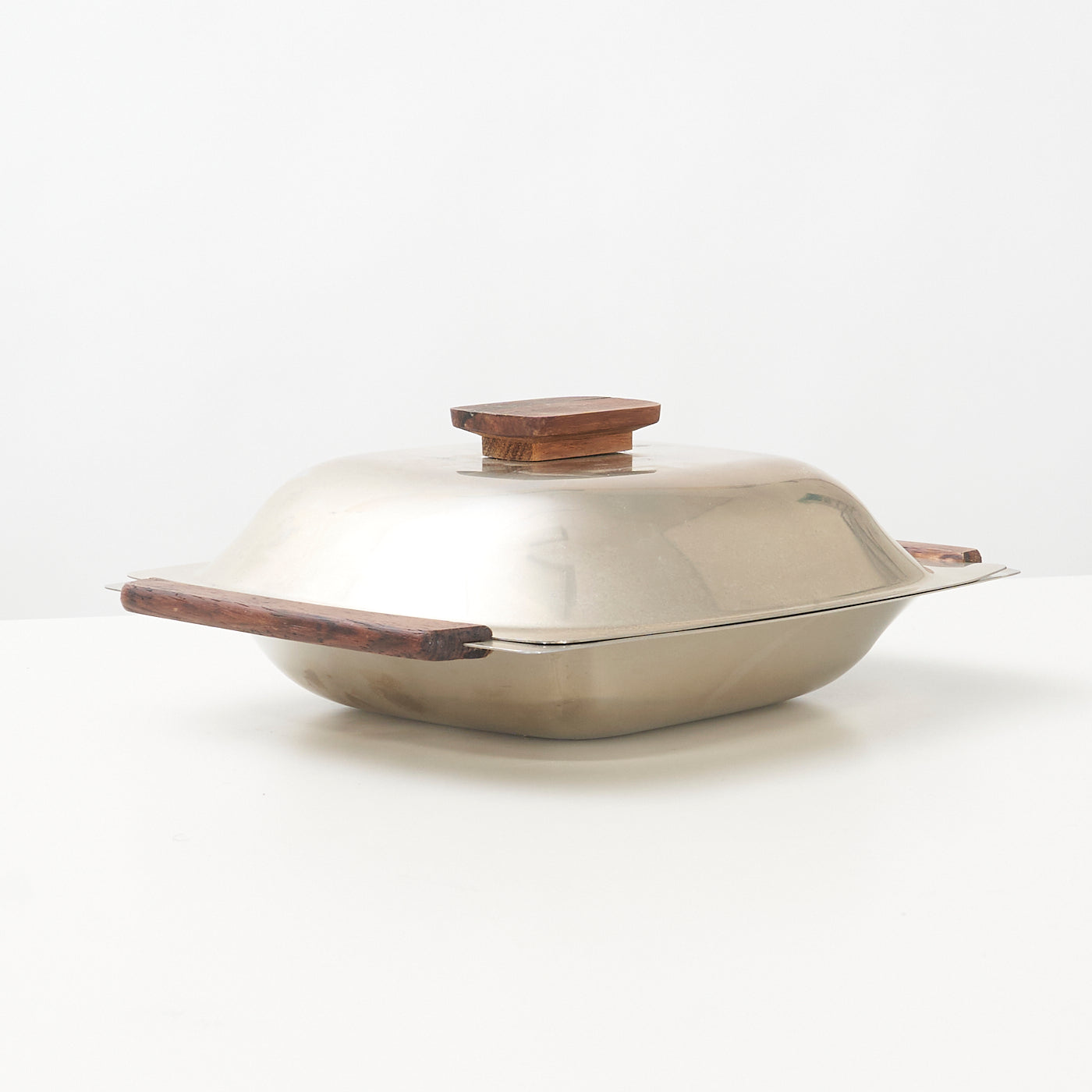 Vintage Stainless Steel & Wood Covered Dish, Denmark