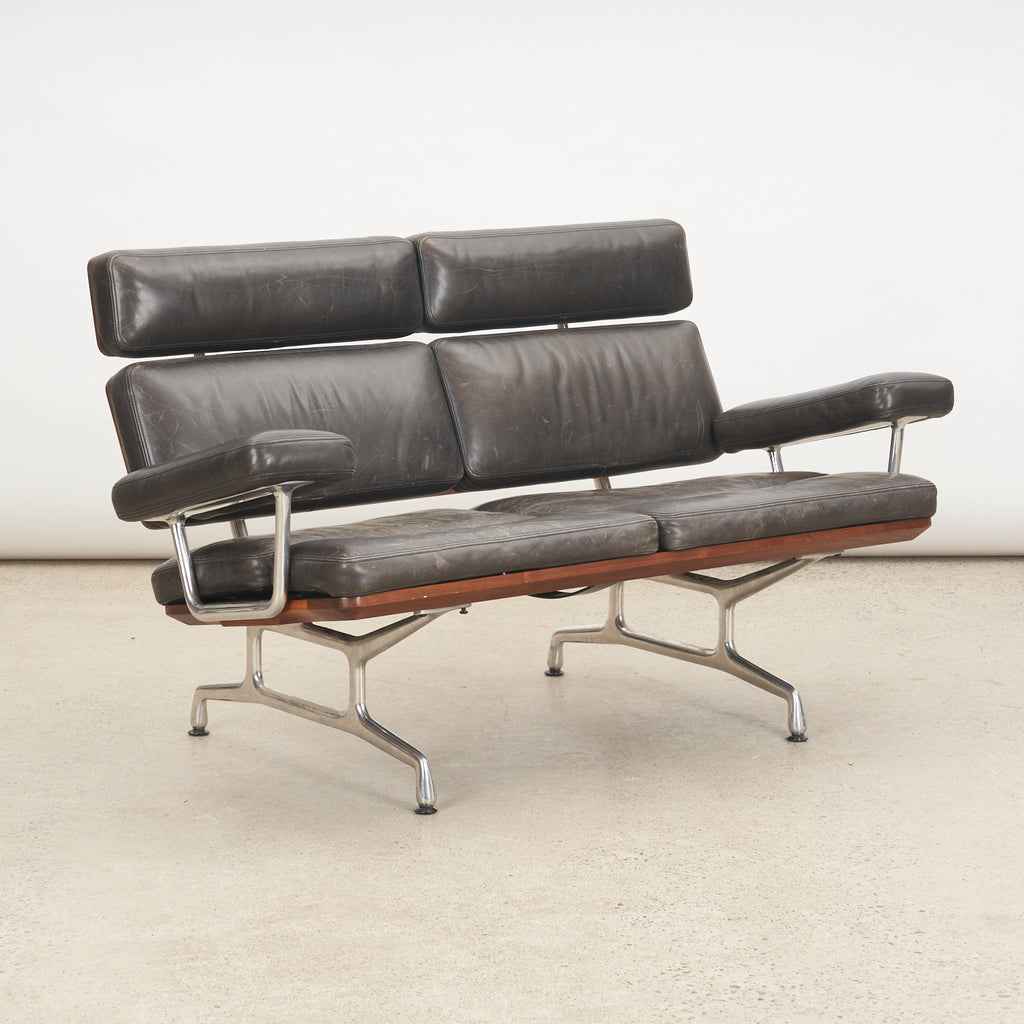 Eames Soft Pad Sofa in Leather & Walnut for Herman Miller Mid-century Modern Designer Furniture. Vintage. CHarles & Ray Eames.