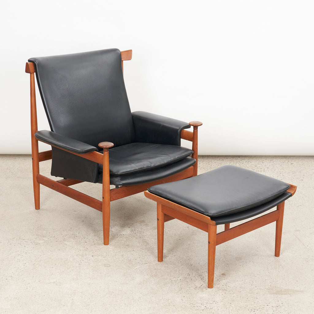 'Bwana' Teak & Leather Lounge Chair & Ottoman by Finn Juhl for France & Søn, Denmark Vintage Furniture Danish Design Scandinavian Modern Mid-century Modern
