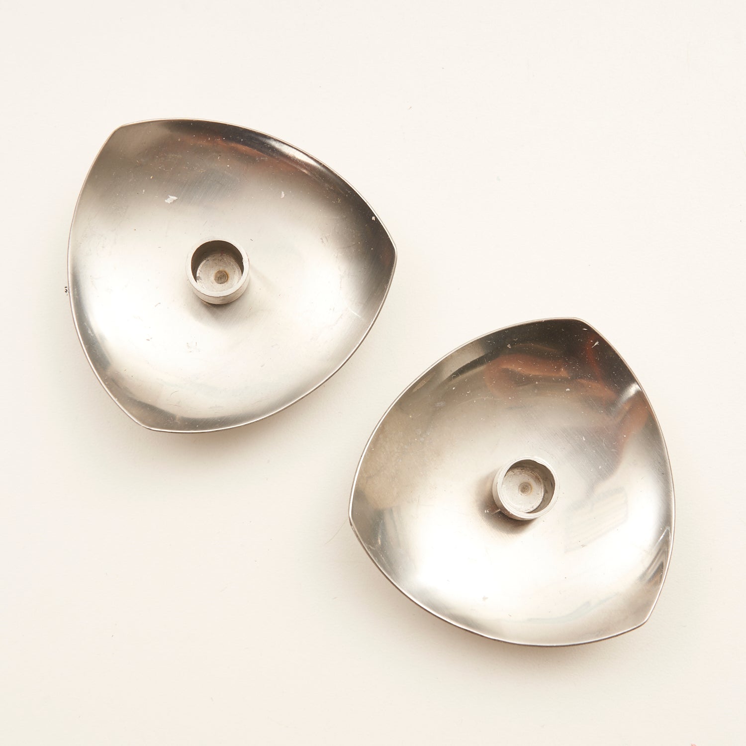 Pair of Stainless Steel Candle Holders w/ Candles